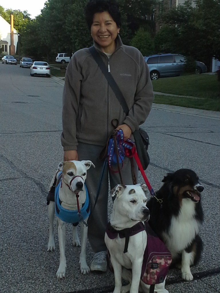 Alex, Bella, and Walter (L to R).  The smiling human is your truly, Marcela