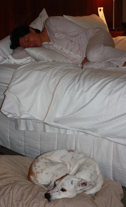 Alex, "Mom, stop taking pictures. We want to go to sleep."